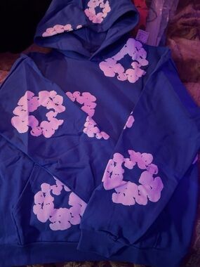 Blue Hoodie with Pink Cloud Print - Unbranded